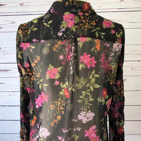 Kut from the Kloth XS Sheer Black Floral Shirt L/S - Picture 6 of 7